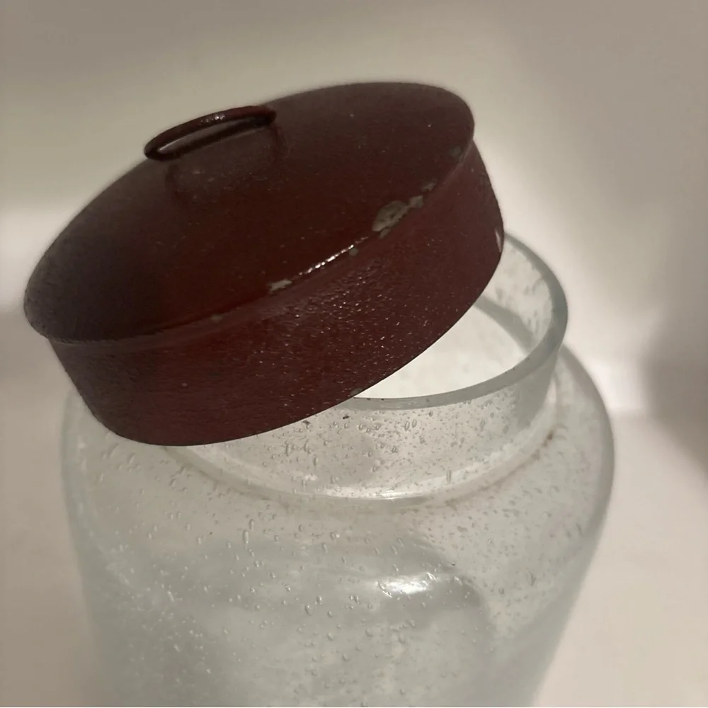 Vintage Clear Glass Canister Jar Metal Lids With Handle Modern Farmhouse Bath